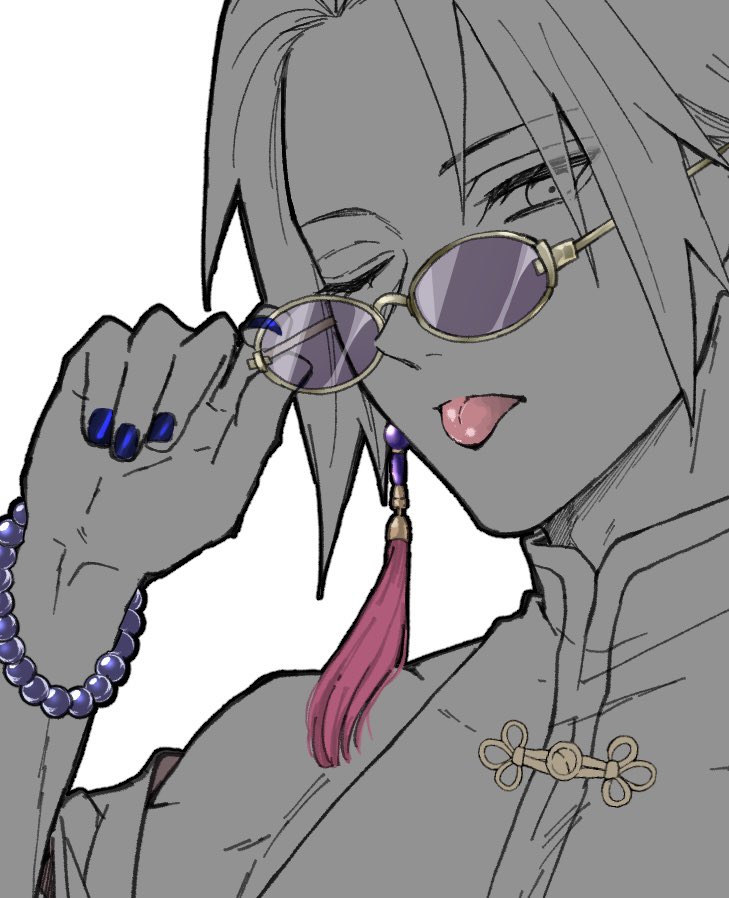 beads 1boy jewelry tongue male focus tongue out solo  illustration images