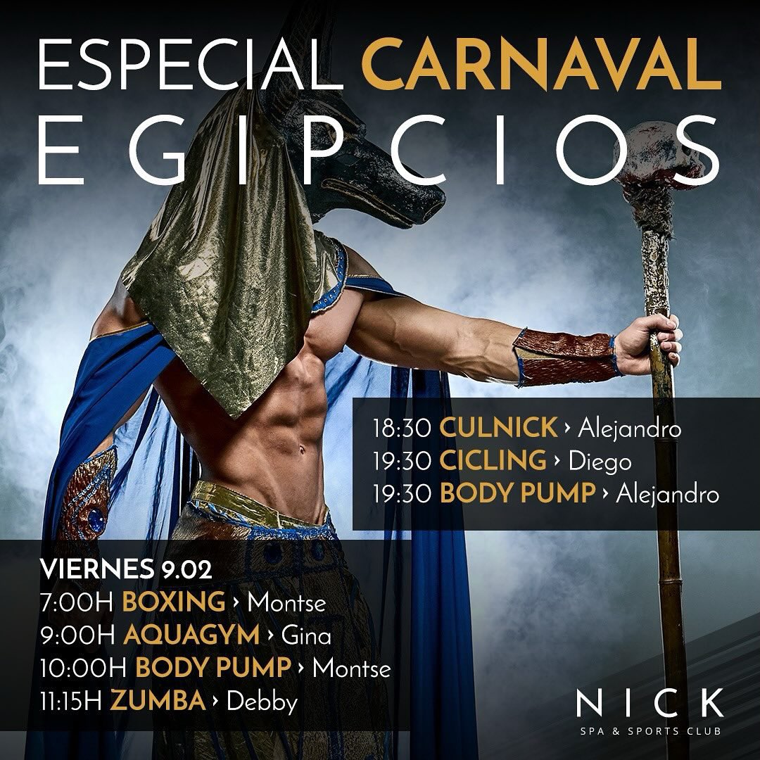 🎉🎭 ¡ESPECIAL CARNAVAL 2024! 🎉🎭 

¡El próximo viernes 9.02 no os perdáis las clases especiales que os hemos preparado!😎 ¡Este año vamos a convertir el Nick en Egipto para pasárnoslo en grande!🤩

#nickspa #club #premium #horta #gym #carnaval2024 #egipto