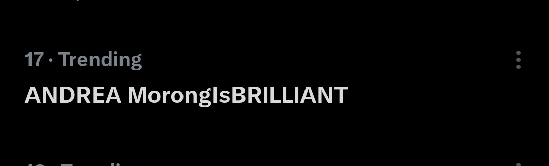 And we are now trending!!! 
Seventeenth Spot Philippines Trends!!! 

Keep your tweets coming fam!!! 

<a href="/iamandrea_b/">Andrea Brillantes</a>
<a href="/IamMissGlenda_/">Glenda Dela Cruz</a>
<a href="/brilliantskinph/">Brilliant Skin Essentials</a>

ANDREA MorongIsBRILLIANT
