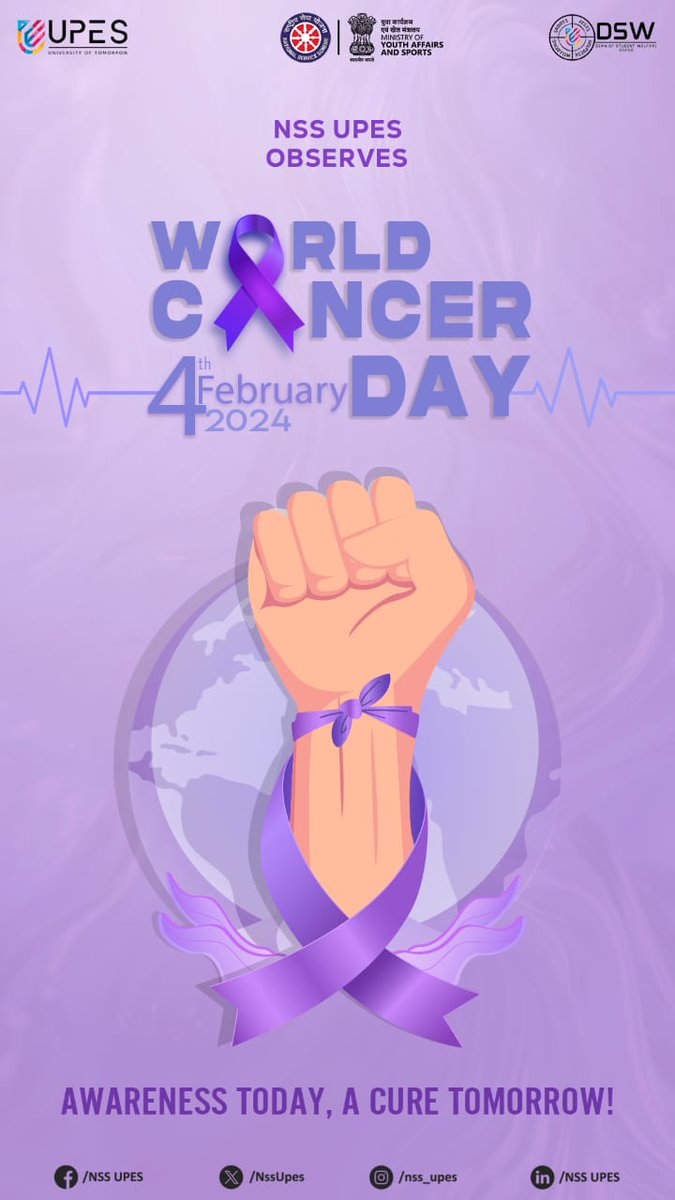 NssUpes's tweet photo. Strength in unity, hope in action. Together, we stand against cancer's grip. 🎗️
Join NSS UPES in raising awareness on National Cancer Day. Let's unite against this formidable foe. 🤝
Share your commitment to a cancer-free world. 💪💙
#NationalCancerDay #NSSUPES https://t.co/DMdqDVeU4m