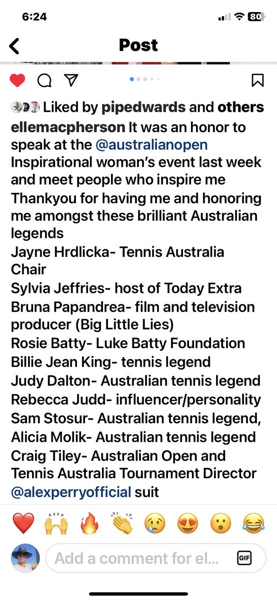 Elle mentioned everyone except Evonne Goolagong Cawley, standing beside her.