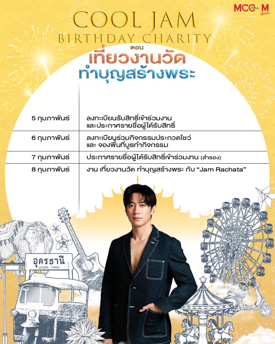 RachataJam's tweet photo. วันเกิด "แจม" ปีนี้ อยากชวนทุกคนมาสนุกและทำบุญร่วมกัน ในงาน  "Cool Jam Birthday Charity ตอน เที่ยวงานวัด ทำบุญสร้างพระ"  วันที่ 8 ก.พ. นี้ ณ ห้อง MCC HALL ชั้น 3 เดอะ มอลล์ ไลฟ์สโตร์ บางกะปิ

Link ลงทะเบียนร่วมงาน
ทาง IG ของผม พรุ่งนี้ เวลา 10:00 น. 

#CoolJamBirthdayCharity2024 https://t.co/3hwWpAbszM