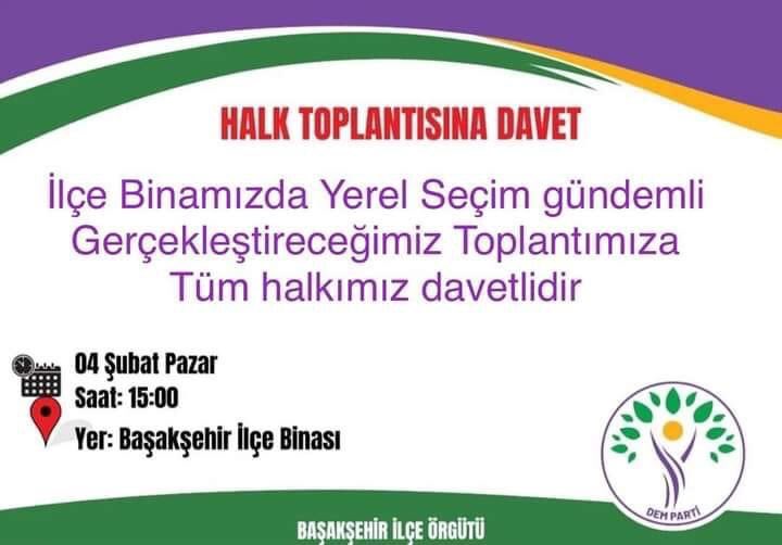 Dem Parti Başakşehir, geniş katılımlı halk toplantısı düzenliyor.
Kent uzlaşısı kapsamındaki toplantıya partililerin yanı sıra, sivil toplum kuruluşu temsilcilerinin, yöre derneklerinin, bağımsız platform ve inisiyatiflerin, yerel basın emekçilerinin güç vermesi hedefleniyor.