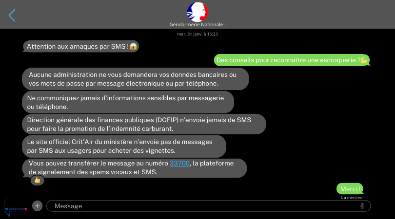 #Prévention 🔹 Marre des #arnaques par SMS ? 😡
Notre conversation ci-dessous va vous aider 😉👇