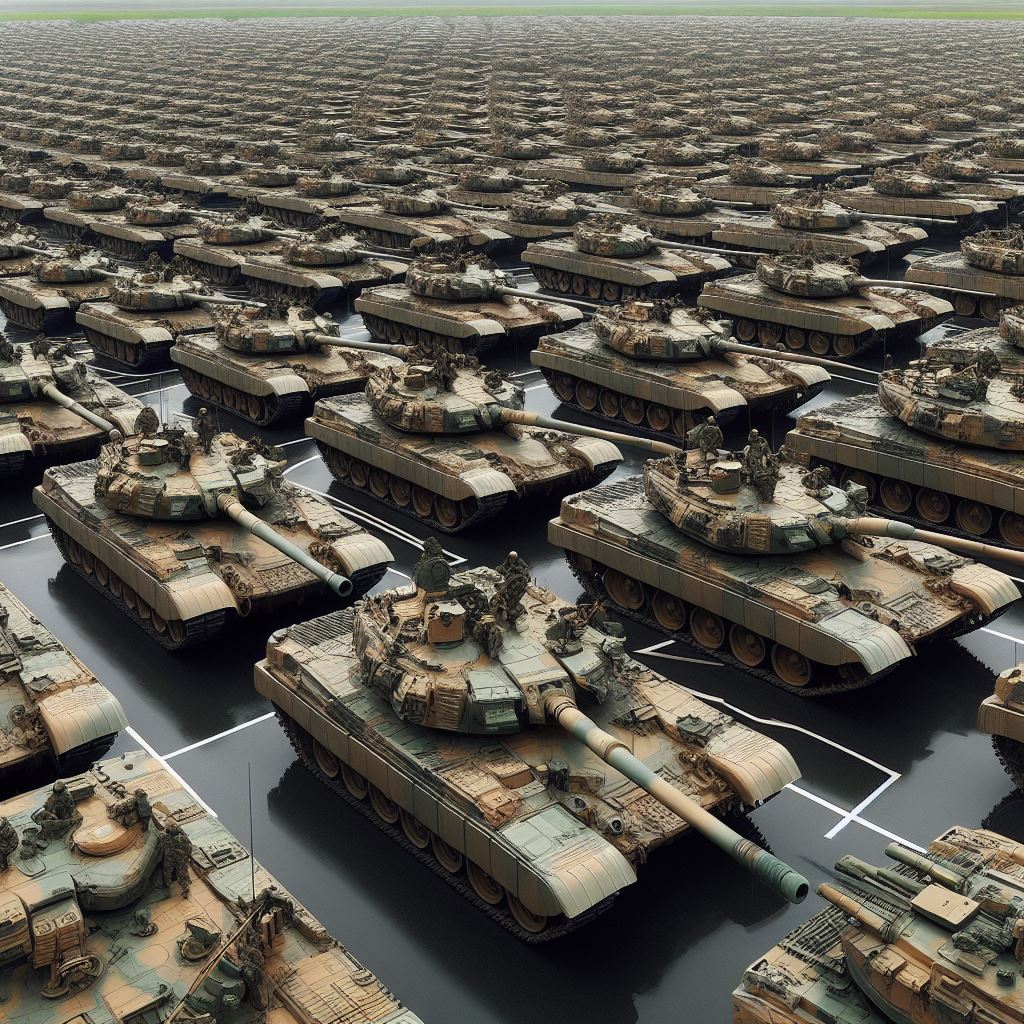 KarlKlebstoff's tweet photo. 6343 T-72 main battle tanks gathered in one giant parking lot. https://t.co/oLGEIx9CYC
