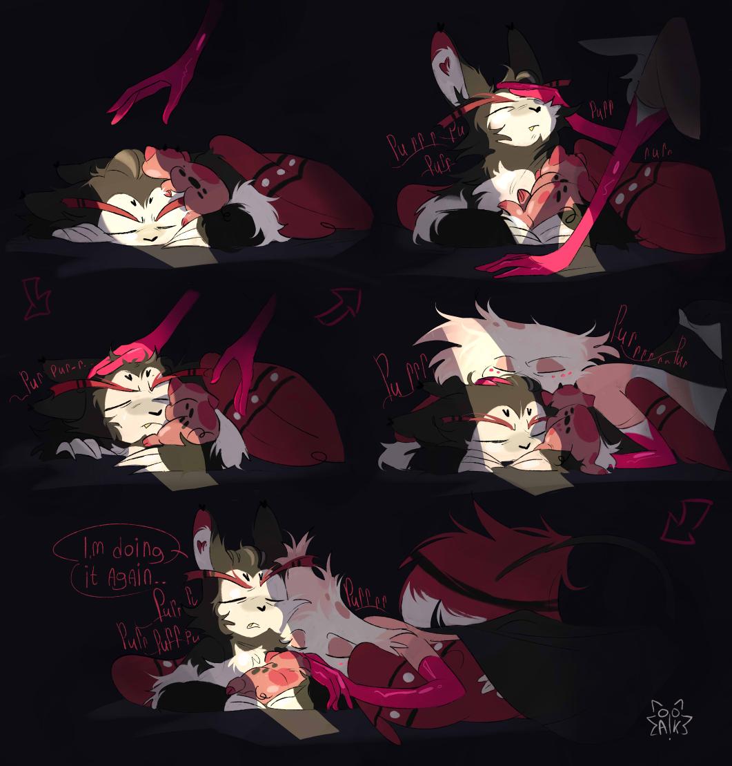 AcroFnoC's tweet photo. When you worked all day and were tired, and your cat just slept the whole time...
#HazbinHotel #angeldust #huskerdust #huskerhazbinhotel https://t.co/upZSQmczRF