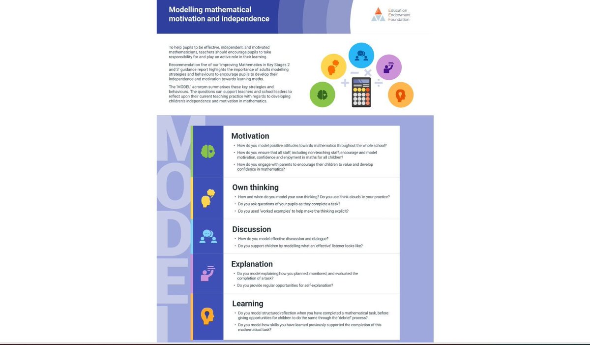 Very interesting to the the EEF and their guidance for modelling thinking, the process of thinking. Here's their most recent blog on the topic by Grace Cocker: buff.ly/3Upa48K And one I wrote about emotional regulation in maths: buff.ly/48YA7ba