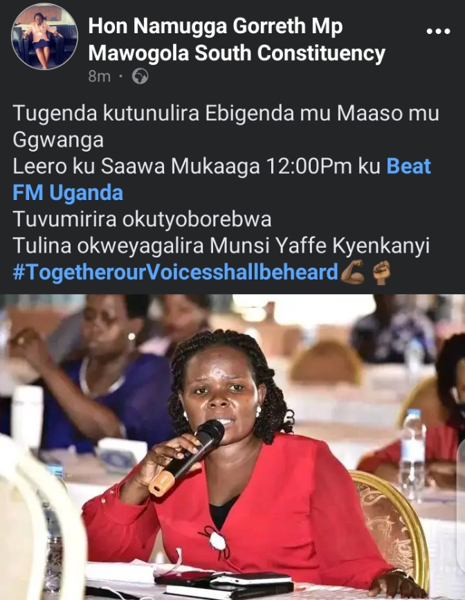 Hon @GorrethNamugga ku Saawa Mukaaga agenda kubera live ku @BeatFMUganda