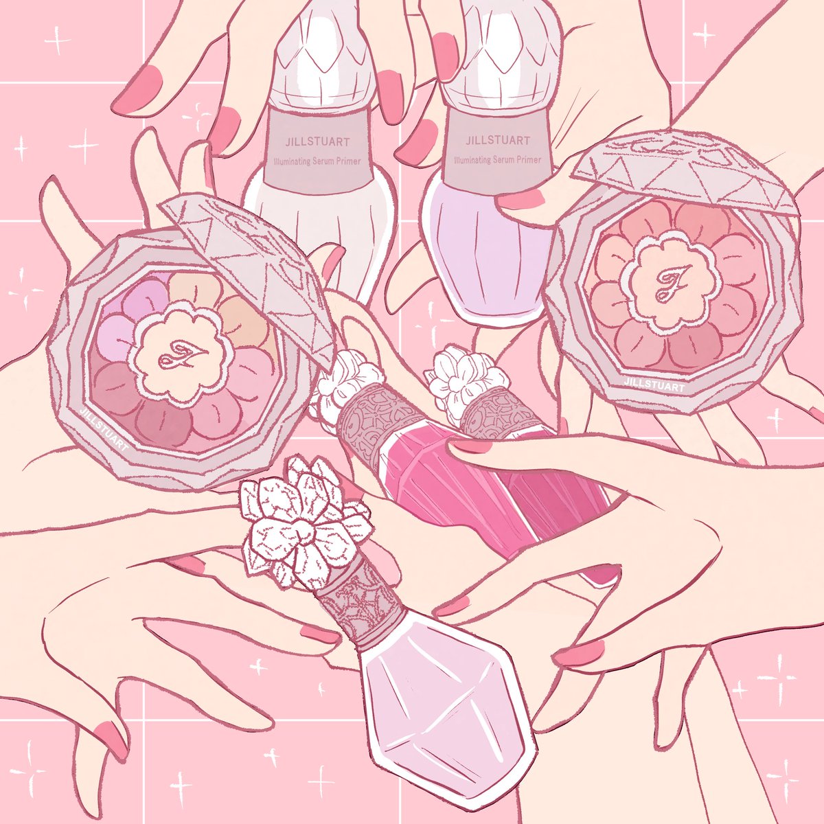 holding pink background nail polish 1girl pink nails bottle solo  illustration images