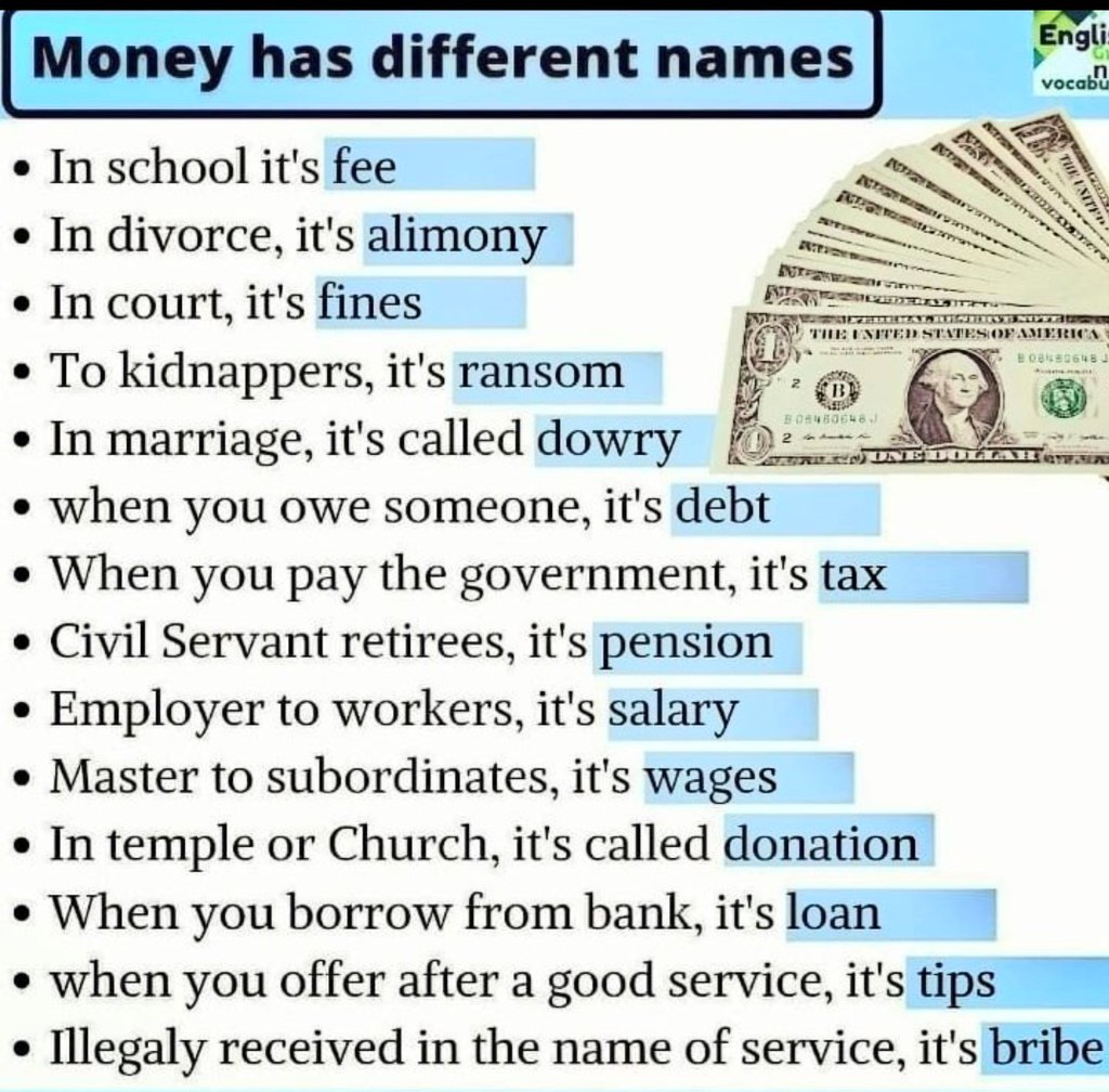 englishlearntip's tweet image. Money has different names.