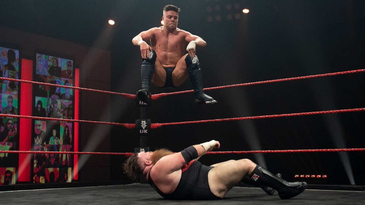 Feb. 4, 2021: At the BT Sport Studios, @jd_mcdonagh demanded to face someone who would push him & got that as @DaveMastiff stepped up to face to Cruiserweight Champion in a non title match. The Irish Ace prevailed in the wild brawl via a breathtaking 450 splash. 📸 WWE #NXTUK
