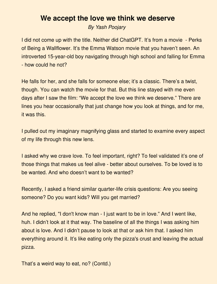 poojary_yash's tweet photo. "I don't know man - I just want to be in love." https://t.co/dANvkXVYct
