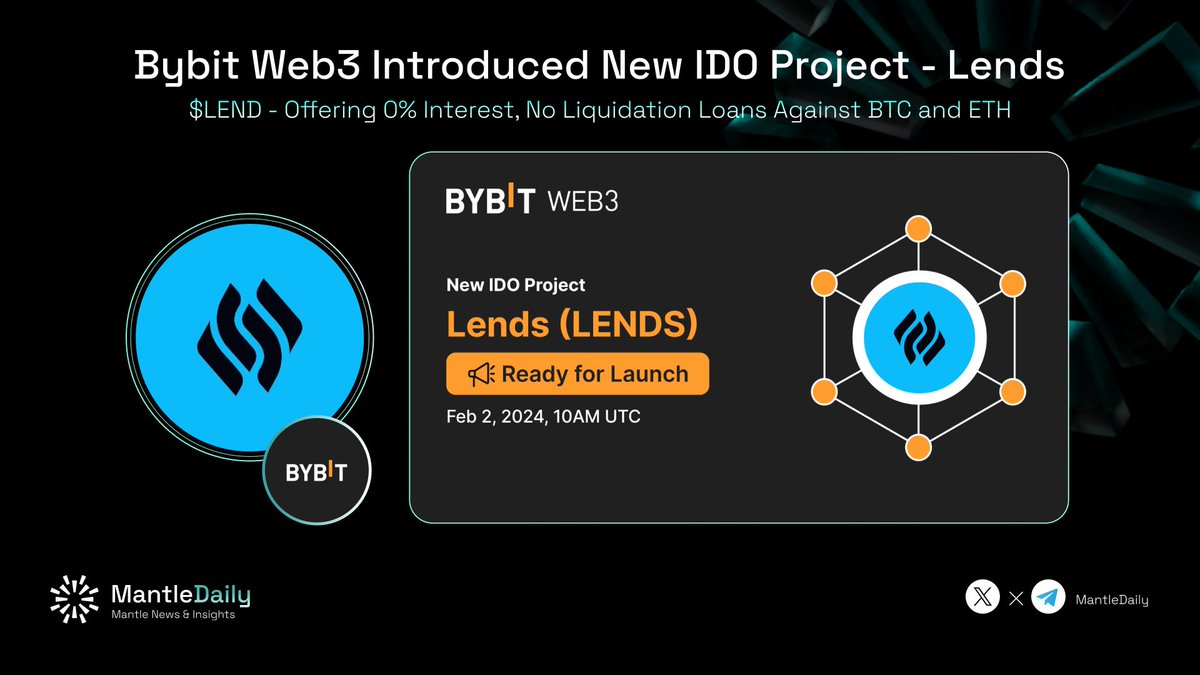 castle_crypto's tweet image. 🎉 @Bybit_Web3 Introduced New IDO Project - @Lends_so 🏆

#LEND - Offering 0% interest, no liquidation loans against BTC and ETH. Powered by @Thorchain 

To join the IDO👇
✅ Bybit Wallet: 300 $USDC on #Ethereum Chain 

📆 Subscription: Feb 2, 10AM UTC - Feb 5, 2024, 10AM UTC