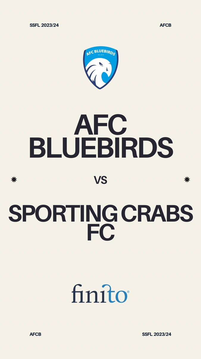 Back in @southernsunday business 🤝

🦀 Sporting Crabs FC
📍 Aspire Centre
⏰ 13:00 KO

<a href="/finito/">Finito</a>