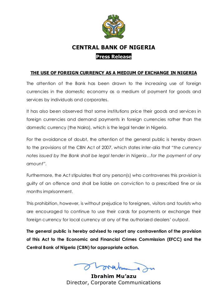 BwalaDaniel's tweet photo. Thank you @cenbank for this directive. Imagine there is a Nigerian private university, operating in Nigerian market, owned by a Nigerian, collecting school fees and ancillaries in Dollars. Many other domestic companies transacting in Forex. We would soon get to root of why the naira is depreciating.