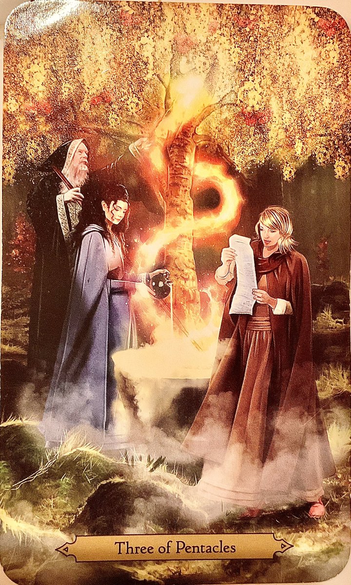 ScorpioLisaM's tweet photo. #TarotCardOfTheDay is the #ThreeOfPentacles by Mieke Janssens for Barbara Moore’s #WizardsTarot #tarot #tarotcard #womensart #collaboration #workingtogether https://t.co/5hK0ajsX5F