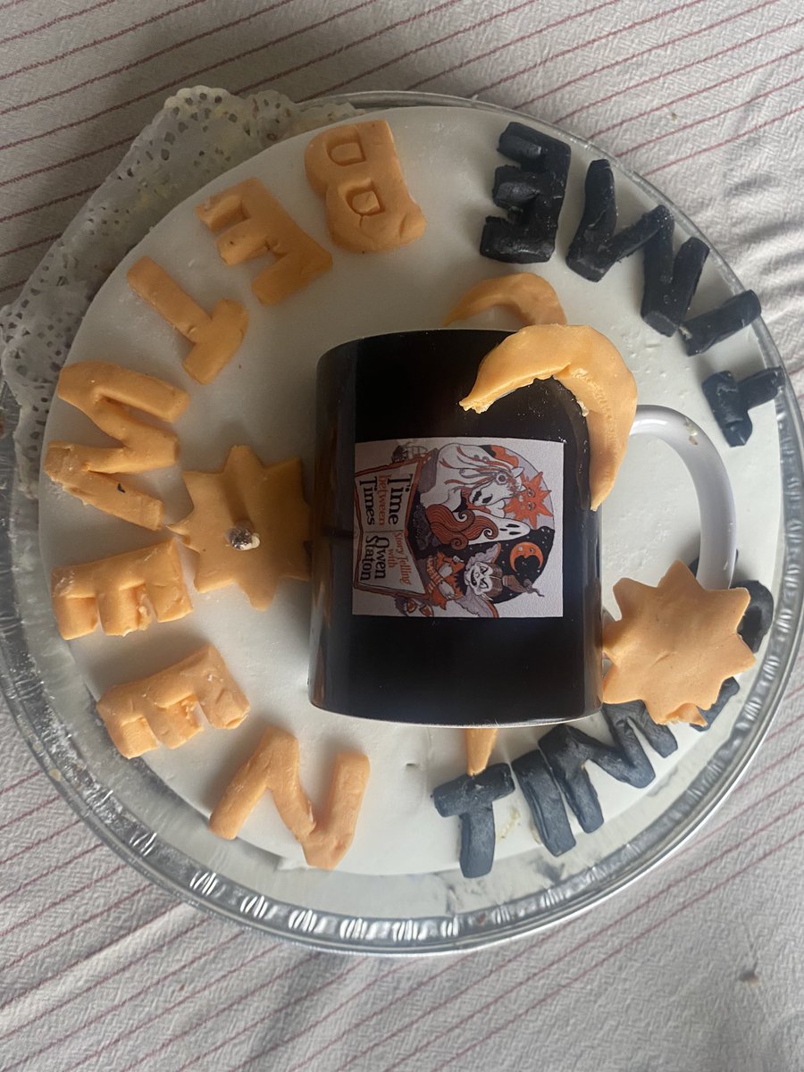 theowenstaton's tweet photo. It’s my birthday this week ( I don’t  like a fuss ) my lovely Mam made me this wonderful Time between Times cake . 
I’m a lucky Guy 
#timebetweentimes https://t.co/vXt1zRKTHK