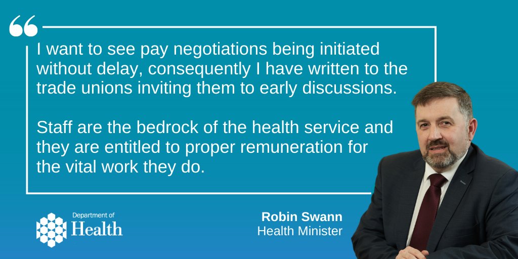 Health Minister Robin Swann has written to trade unions inviting them to early discussions.

Read more: health-ni.gov.uk/news/health-mi…