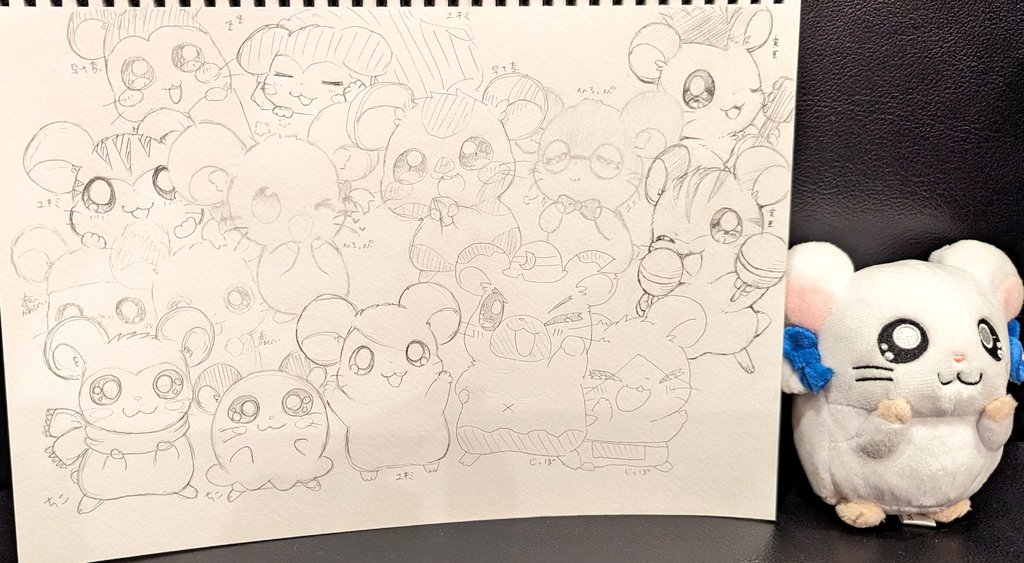 enviouskirby's tweet photo. ハム女子会に光栄なことに呼んでいただき、絵を描かせていただきました🐹
すごい！すごい！！15匹を7人で描いた合作🐹ハム太郎ふぉーえばーらぶ https://t.co/MJKpuBGyFM