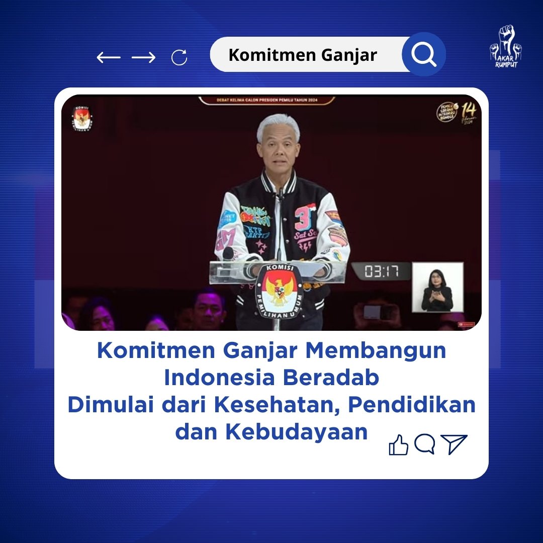 Salsa21038753's tweet photo. Pak Ganjar Pranowo berkomitmen membangun Indonesia beradab Dimulai dari Kesehatan, pendidikan dan Kebudayaan.

Mas Ganjar-Mahfud 
#debatcapres2024 
Jan Ethes dan Erick Ngonten di Sidoarjo Hari Minggu 19.00 WIB
#AniesFinalStage
#JutaanPengangguranKrn01
Jakarta Selatan https://t.co/Qp6OY0Olzs