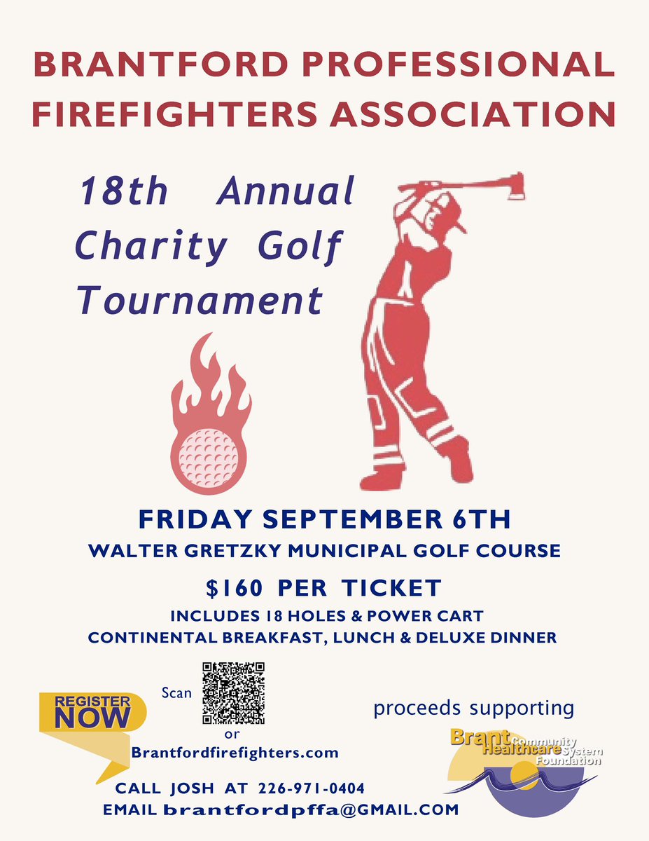 BrantfordPFFA's tweet photo. Swing into spring with the 18th Annual BPFFA Golf Tournament! ⛳️ Registration is now live, so dust off those clubs and join us for a day of golf, camaraderie, and the promise of warmer days ahead. Secure your spot now and tee up for a fantastic event! #BPFFAGolf #SpringSwing https://t.co/2yyomss6TC