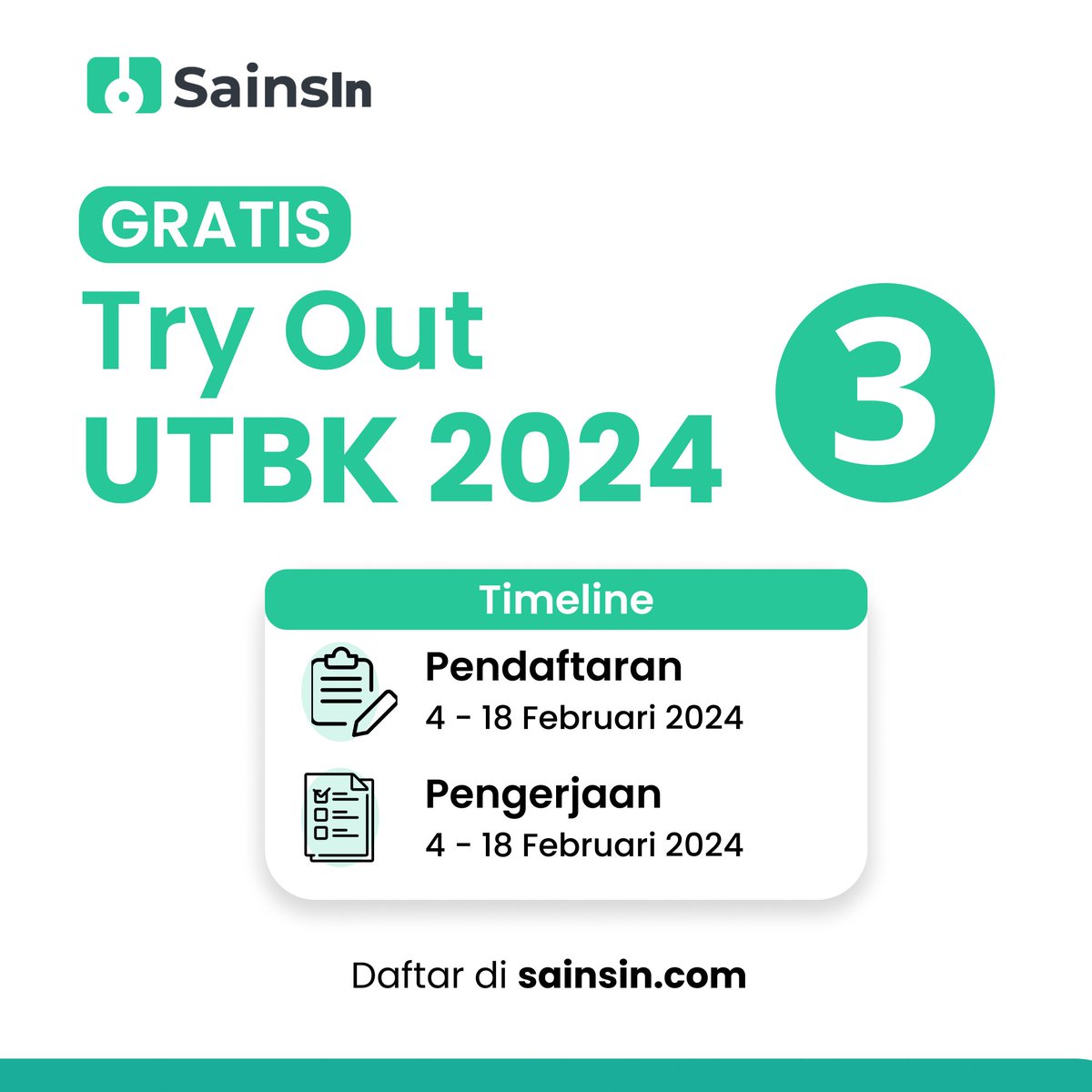📢PENDAFTARAN TRY OUT UTBK SNBT 2024 3 DIBUKA GRATIS!🚀🚀

Lanjut gas latihan untuk persiapan UTBK abangkuu🔥🔥

Try Out SainsIn kali ini tentunya udah disesuaikan berdasarkan framework terbaru yang dikeluarkan oleh BP3 (Ada isian singkatnya! )
✨ Persyaratan daftarnya juga
