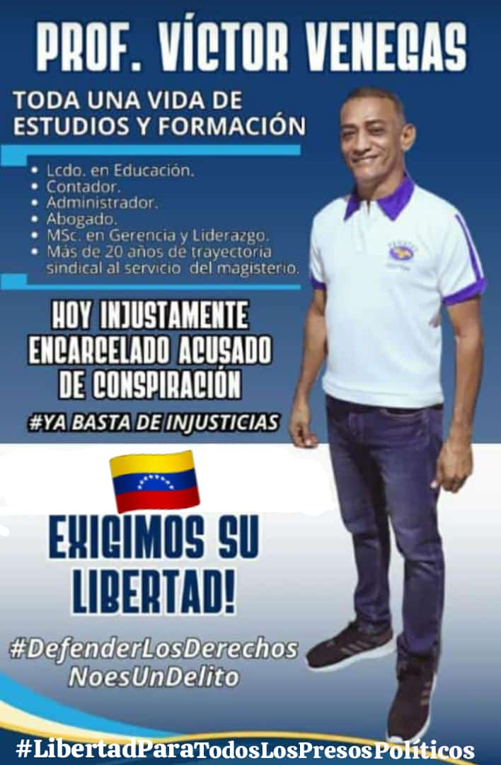 _Provea's tweet photo. Organizaciones sociales, gremiales  y sindicales exigen la liberación del dirigente sindical Víctor Venegas, presidente de Fenatev Barinas, quien fue detenido arbitrariamente por agentes de seguridad el pasado 17 de enero 

Sin libertad sindical no hay democracia. https://t.co/72rsPUhr4a
