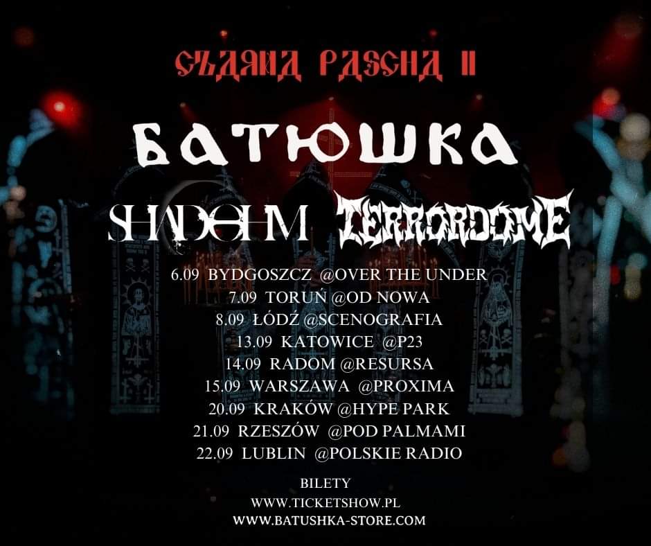 CZARNA PASCHA II
bilety -&gt; linktr.ee/czarnapascha20…

06.09 BYDGOSZCZ Over the Under 
07.09 TORUŃ @OD NOWA
08.09 ŁÓDŹ Scenografia
13.09 KATOWICE P23 
14.09 RADOM <a href="/RESURSA/">RESURSA</a>
15.09 WARSZAWA Proxima
20.09 KRAKÓW @HYPE PARK
21.09 RZESZÓW @Pod Palmą
22.09 LUBLIN Radio Lublin