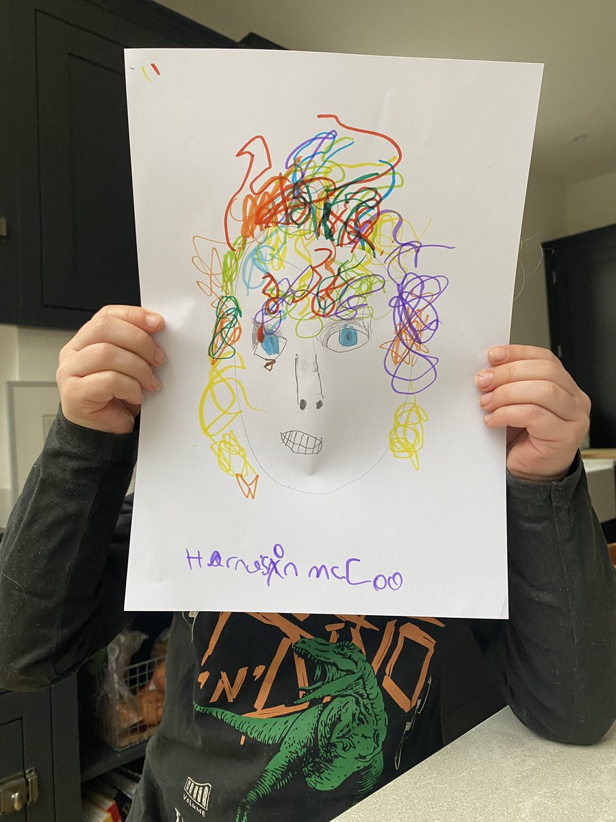 Laura__Fall's tweet image. Harrison’s drawn himself in the style of Steven Brown for his homework. #harrisonmccoo 
@OPAK_1MH