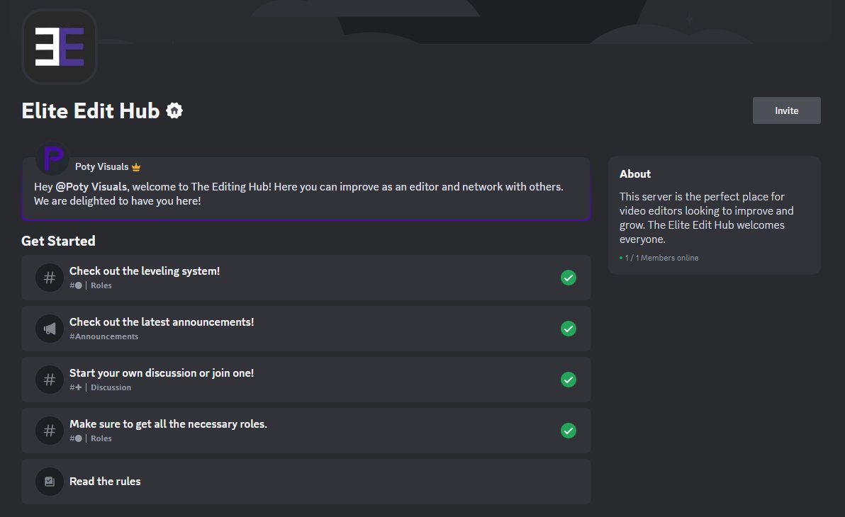 Justiinstudios's tweet image. Introducing The Elite Edit Hub

The Ultimate platform crafted for video editors.
 
This Discord server provides networking channels, growth guides, tips &amp;amp; tricks, and more to boost your editing journey.

To secure your spot: 
🟣Like 
🟣Follow (for DM access) 
🟣Comment ''Elite''…