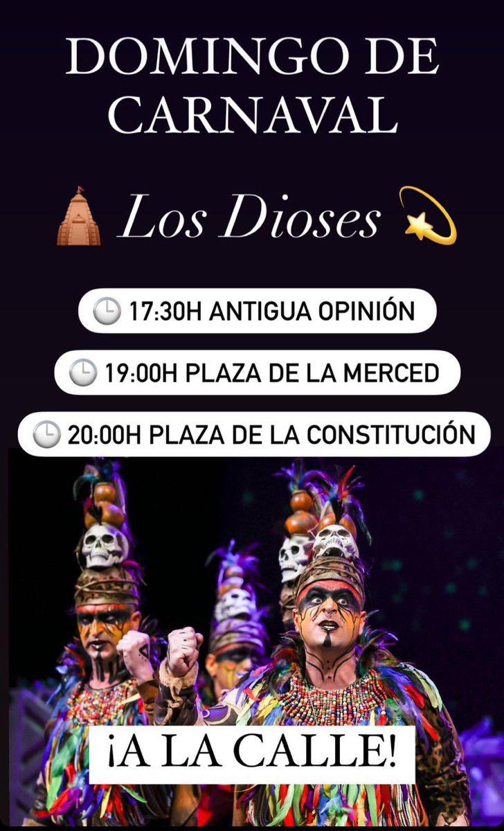 ComparsAlhaurin's tweet photo. 🕒📅 ¡El plan de esta tarde! En un rato estaremos por el centro disfrutando de #LosDioses con vosotros. #carnavalMLG https://t.co/8XTGmWJbBH