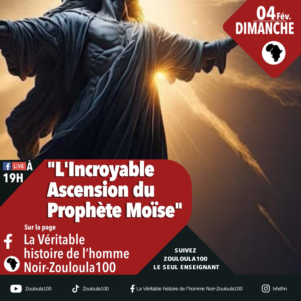 thomas5347's tweet photo. #fblive : "L'Incroyable Ascension du Prophète Moïse"
Ce dimanche 04/02 à 19h sur la page : la véritable histoire de l'homme Noir-Zouloula100 https://t.co/6PamqraZSF
#Zouloula100 #IncroyableAscension #ProphèteMoïse #Búsi #Jesus  #Afrique https://t.co/KNEqDXF096