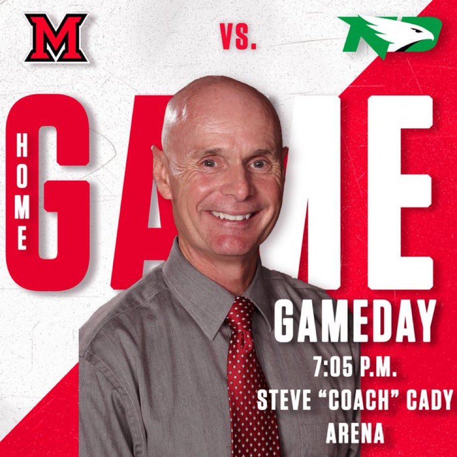 MiamiBLC's tweet photo. It was the retirement celebration for Steve “Coach” Cady at last night’s @MiamiOH_Hockey game @gogginicecenter! Congrats and thanks for all you’ve done for Miami hockey! #LoveAndHonor #CradleOfCoaches https://t.co/ghiAiCG8za