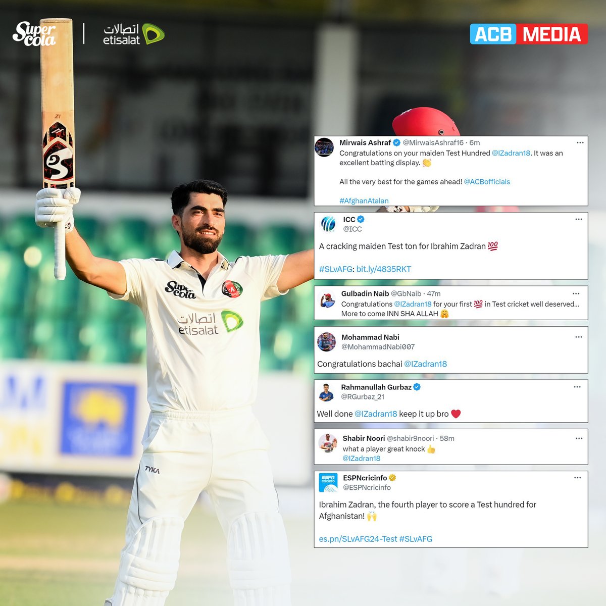 Here's how the cricketing fraternity reacted to @IZadran18's maiden Test Hundred. 👏 #AfghanAtalan | #SLvAFG2024