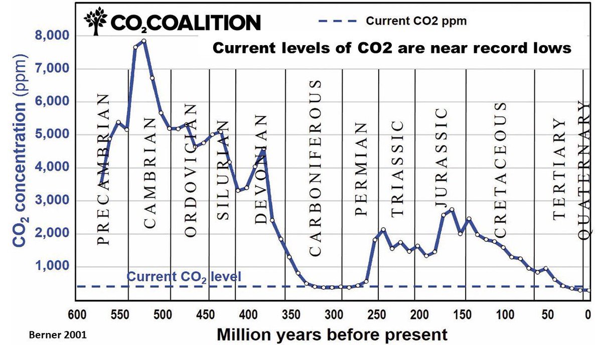To those claiming the globe will become uninhabitable if CO2 levels rise further, please take a close look at this graphic and tell me: How did life make it until now and what are the optimal atmospheric CO2 levels for plant life!?