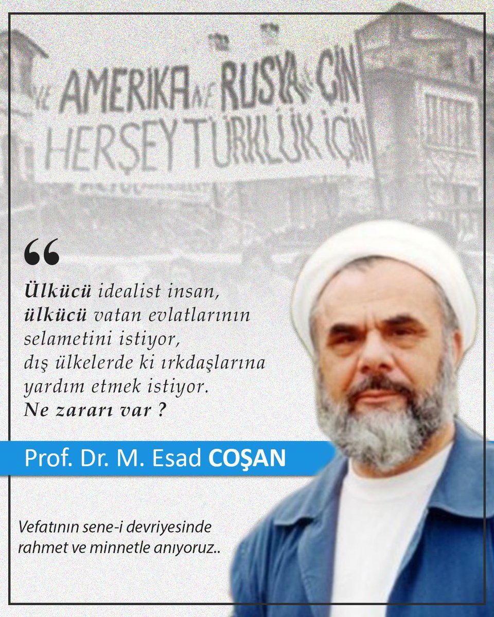 ❝Ülkücü idealist insan. Ülkücü, vatan evlatlarının selametini istiyor. Dış ülkelerde ki ırkdaşlarına yardım etmek istiyor. Ne zararı var?❞

Prof. Dr. Mahmud Esad Coşan
