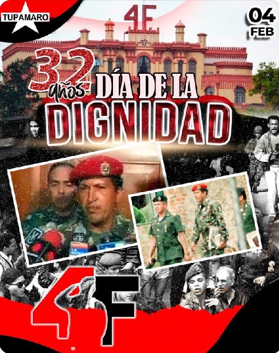 Aquel 4 de Febrero de 1992, fue el despertar del pueblo y el inicio de la unión cívico -militar. Ya hace 32 años de un 'Por Ahora y para Siempre'. Dónde seguimos el legado de nuestro Cmdte. Hugo Chávez
#FuriaBolivarianaPaCaracas 
#4Febrero