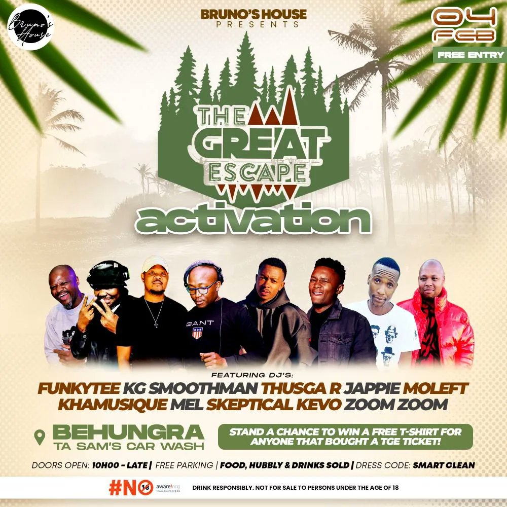 TheG8EscapeFest's tweet photo. We are out in full swing at Behungra Carwash. 
#RoadToTheGreatEscape
Bruno's House Presents
*The Great Escape Activation*

Featuring Heavyweights such as 
|Funkytee|KG Smoothman| Thusga R |Jappie|Moleft |Skeptical Kevo|Zoom &amp; Many More.
See you there!!
#TheGreatEscapeFestival https://t.co/GnlfP6s0EZ