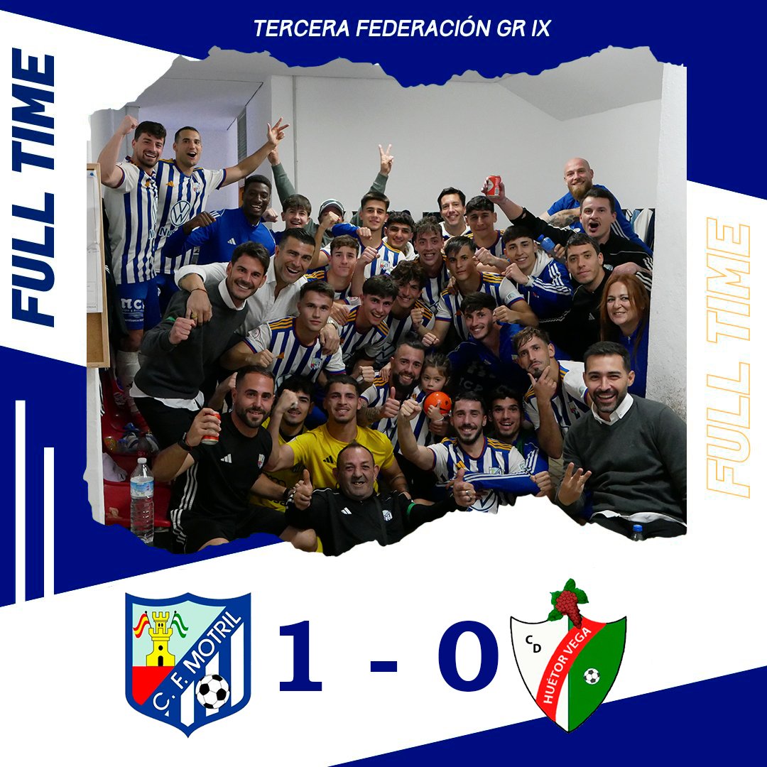 ⚔️ Triunfo robusto del CF Motril para acariciar los playoffs.

CF Motril 1-0 CD Huétor Vega.

📝 Golazo de Alberto en el ecuador de la segunda parte da tres puntos de oro a los de Edu Oriol, que enlazan 3 victorias consecutivas y suman una nueva portería a 0.

¡GRACIAS, AFICIÓN!