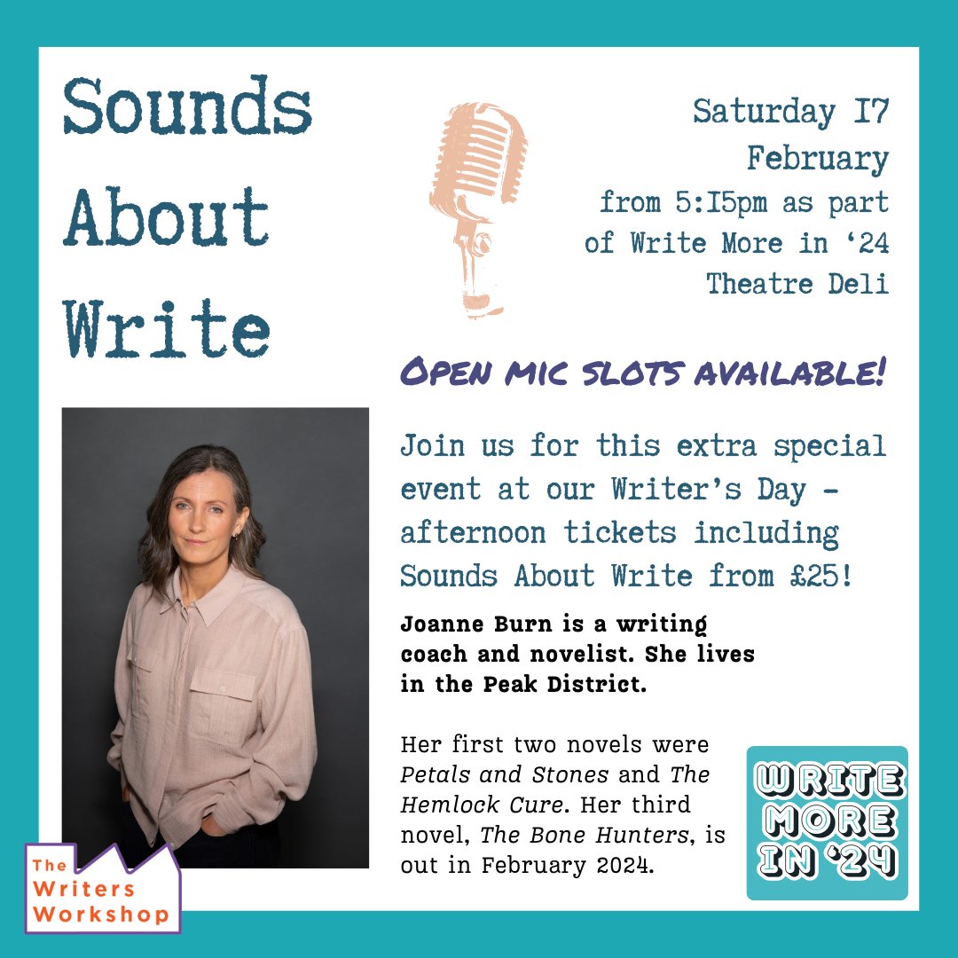 Have you heard? Author Joanne Burn is joining us our guest for our Writers Day on Feb 17th for a special mini edition of Sounds About Write to end a fantastic day. You can still get tickets. 
thewritersworkshop.co.uk/writers-day-20…