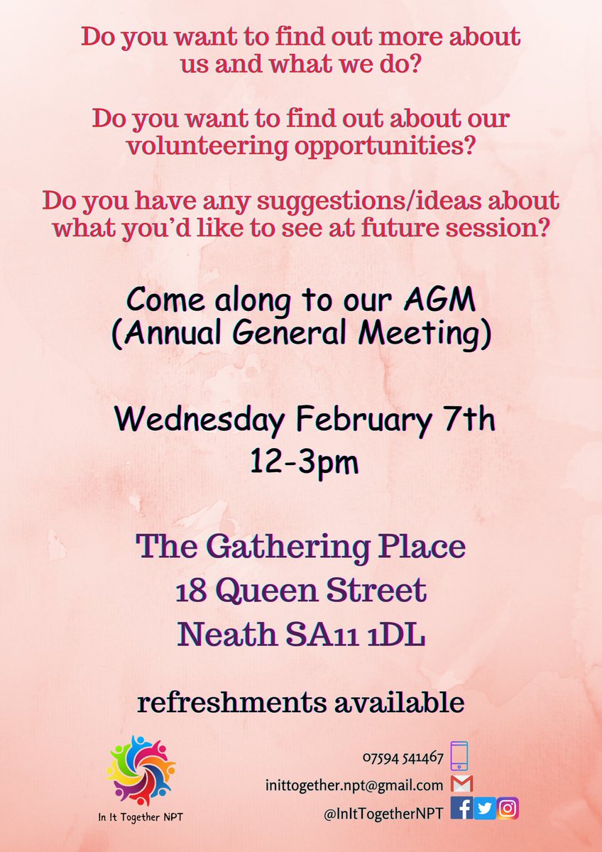 Siarad_Cymru's tweet photo. Our annual open AGM is this coming Wednesday  the 7th. This will take place during our normal session as we want everyone to be involved, so you have a chance to provide your feedback and suggestions :)
#community #support https://t.co/0pXYFYSFvy
