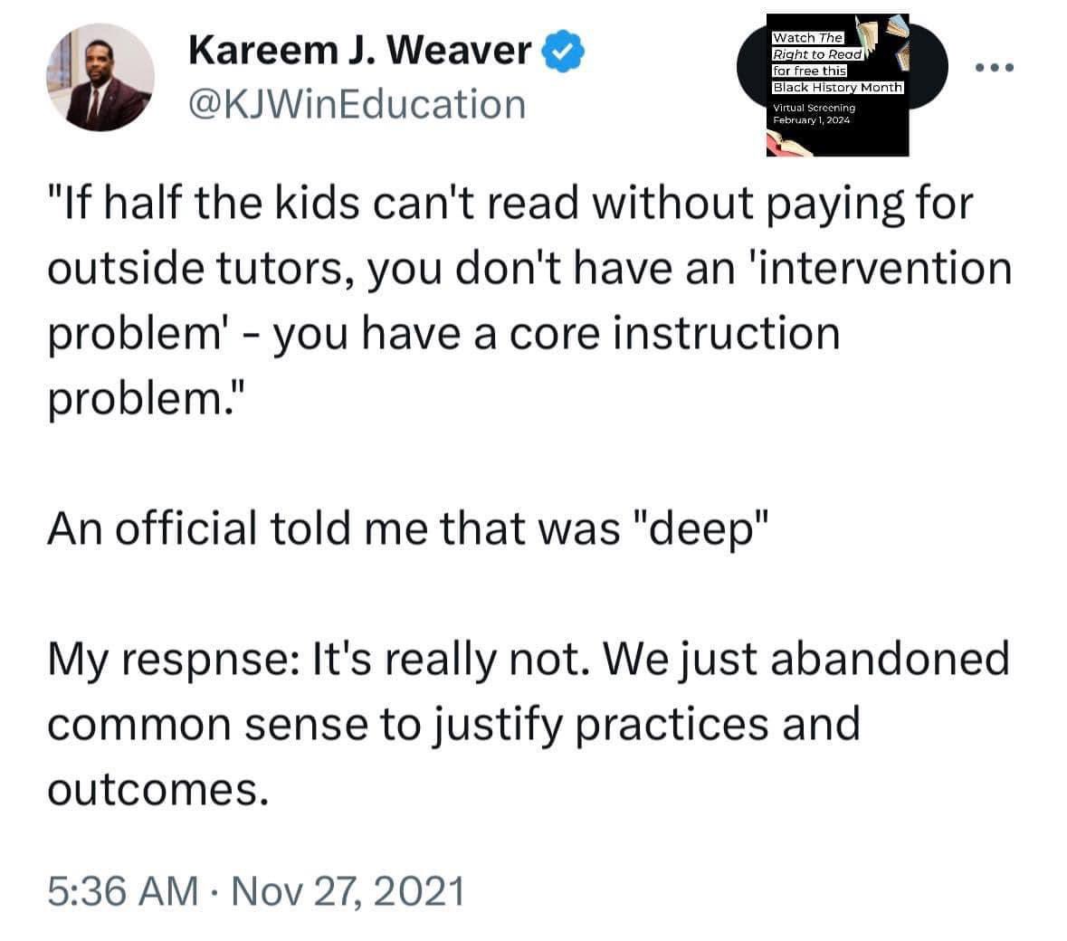 THIS.  Improving Tier 1 instruction should be a priority…preventing reading failure is easier than remediating for reading failure! We should not be relying on the ability of parents to pay for private tutoring to solve the problem.