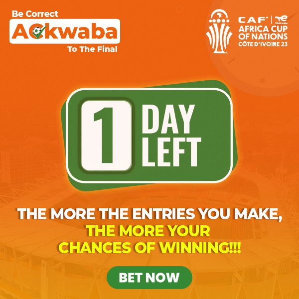 KINGLBPUNDIT's tweet photo. Where will you be on Africa's biggest finale? #BetCorrect @BetcorrectNG
Enter to participate in the All-Expense paid VIP trip to watch the final Afcon match live in Ivory Coast ends today. #ackwabatothefinal
Winners will be announced tomorrow.
Date: 5th of Jan 2024.
Time: 7:00 am.
Radio station: Nigeria info 99.3