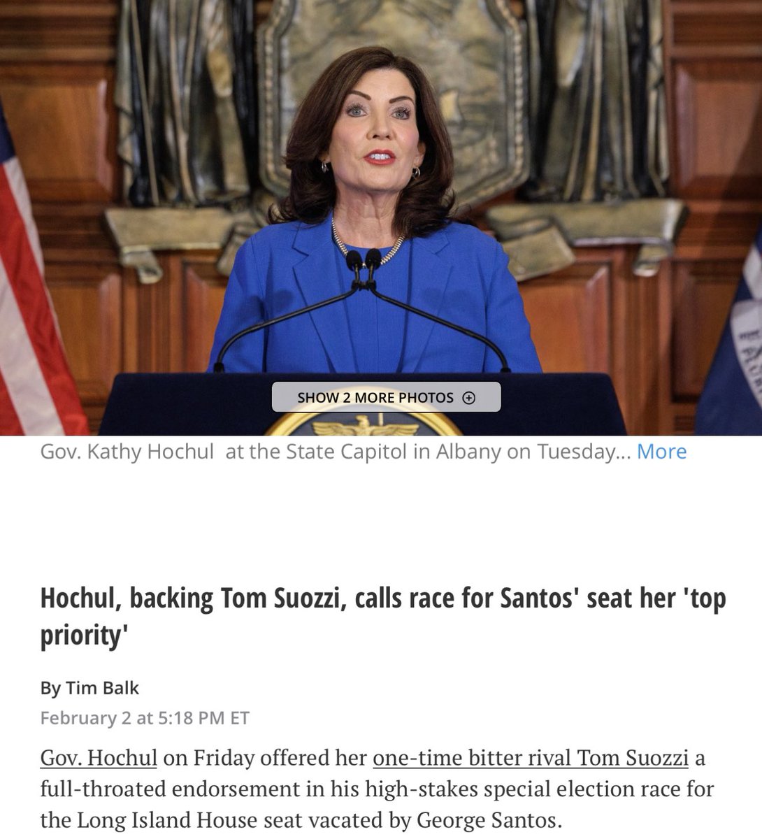 The “top priority” for a dead “weight”? 

. @GovKathyHochul polls 66% disapproval in @Tom_Suozzi district. @HSheinkopf “a Democratic political consultant, said the race carried symbolic weight… ‘Losing this seat would be a tremendous setback perceptually…for Kathy Hochul...’”…