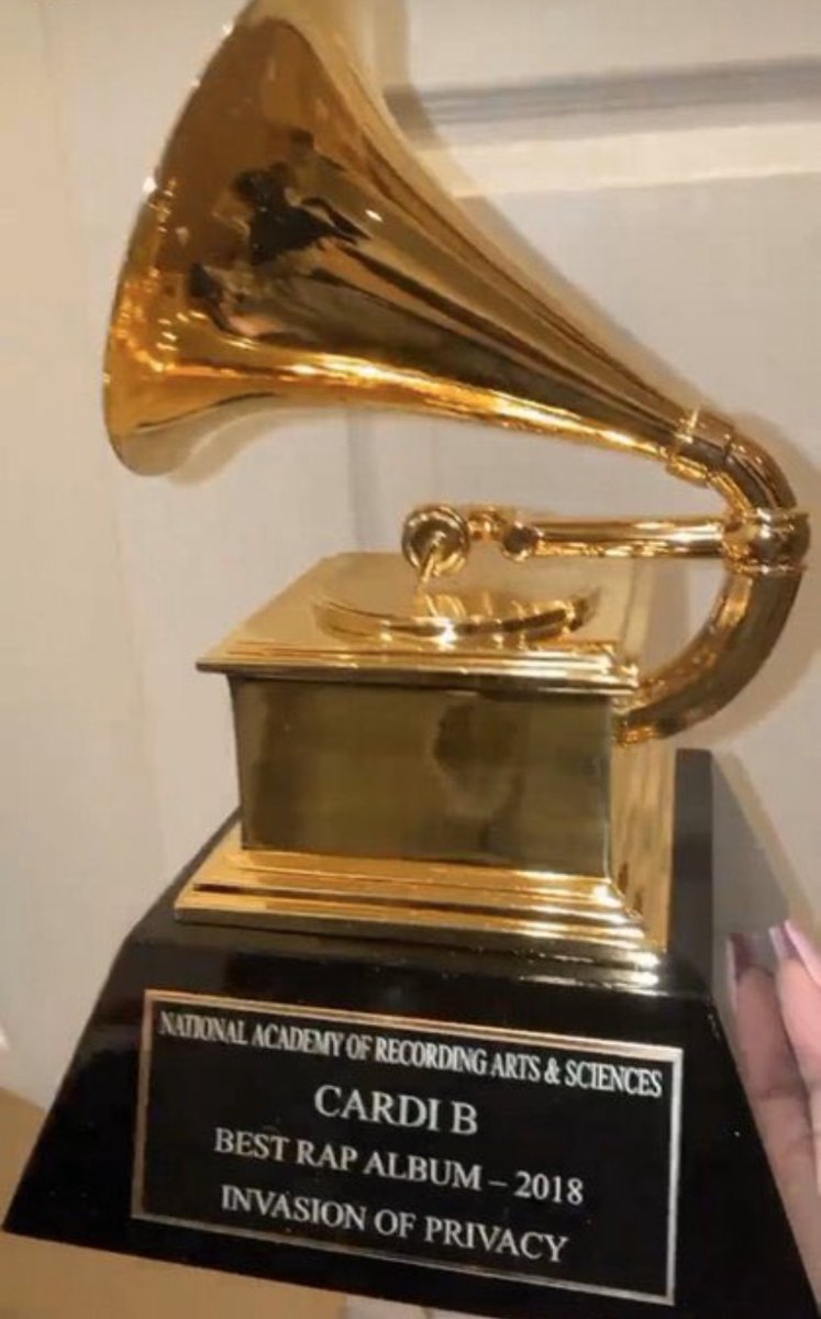 idem0lish's tweet photo. Mwah, no other female rapper own this Grammy โจ #Grammys #CB2COMING @iamcardib WE MISS YOU ๐ซถ๐พ https://t.co/a2jxM5HucR