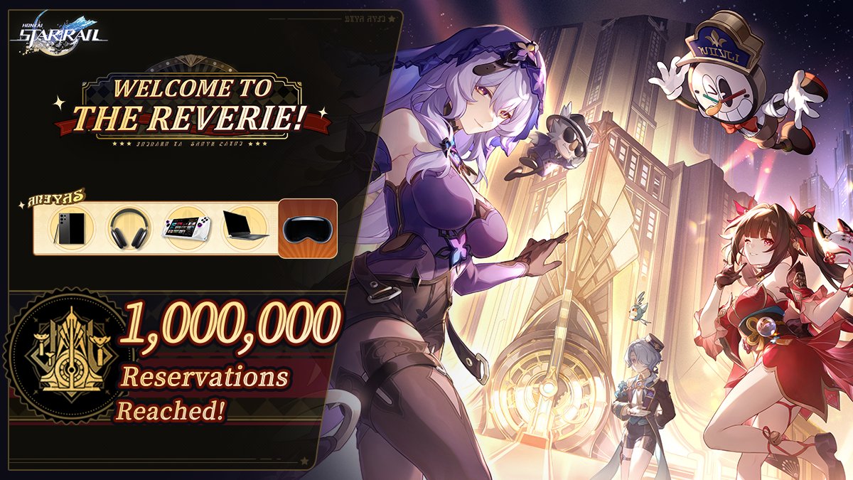 1,000,000 Reservations Reached!
Successfully unlocking all the hotel pre-registration rewards will grant Trailblazers fantastic rewards like Stellar Jade x60!
Participate in the event for a chance to win Apple Vision Pro, Alienware x16 Gaming Laptop, and other fantastic prizes