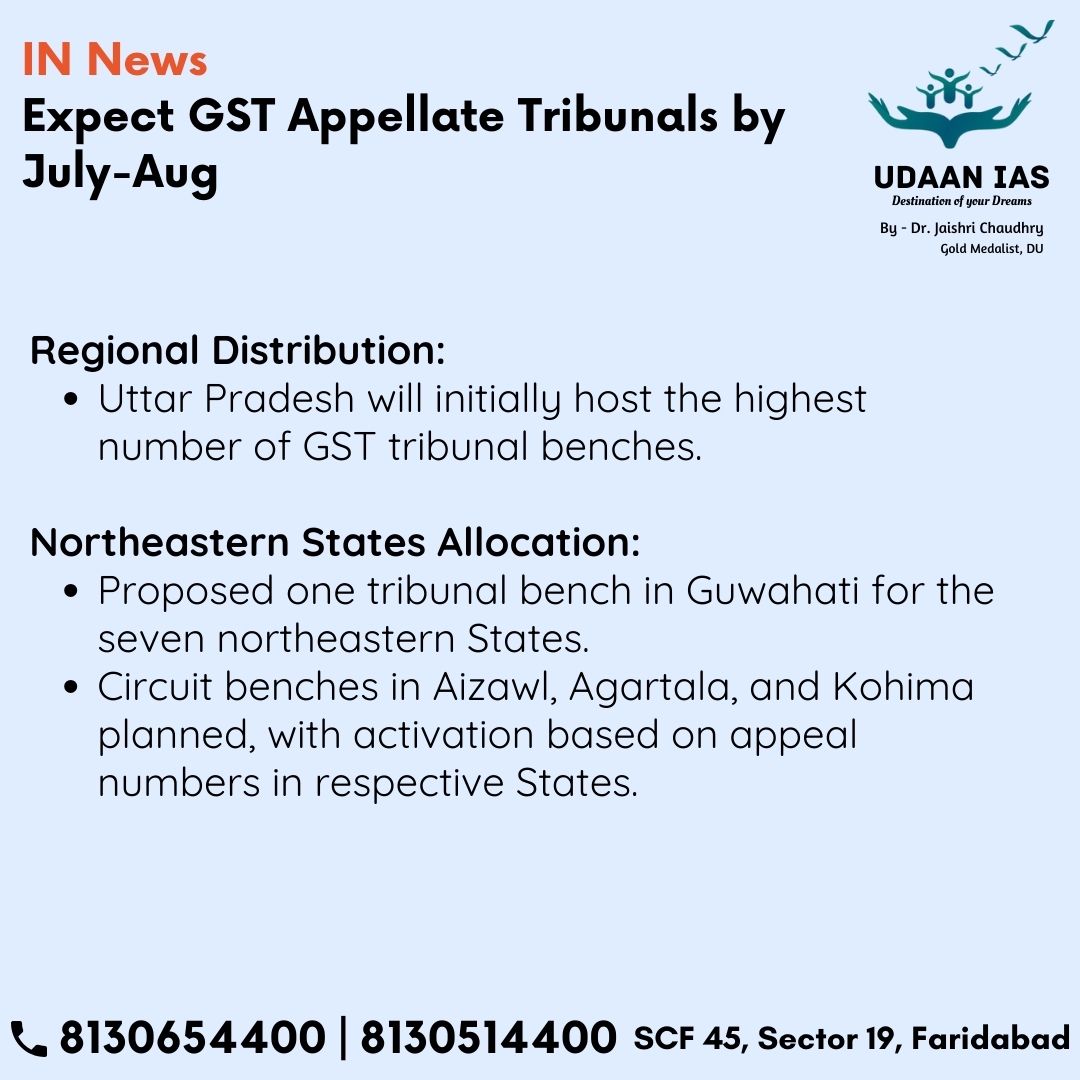 udaan_ias's tweet photo. Expect GST Appellate Tribunals by July-Aug #ias #ips #upsc #hcs #HAS #HPSC #HPPSC #CSIR #SO #ASO #UPPSC #DSSB #IB https://t.co/fgowGxTIx9