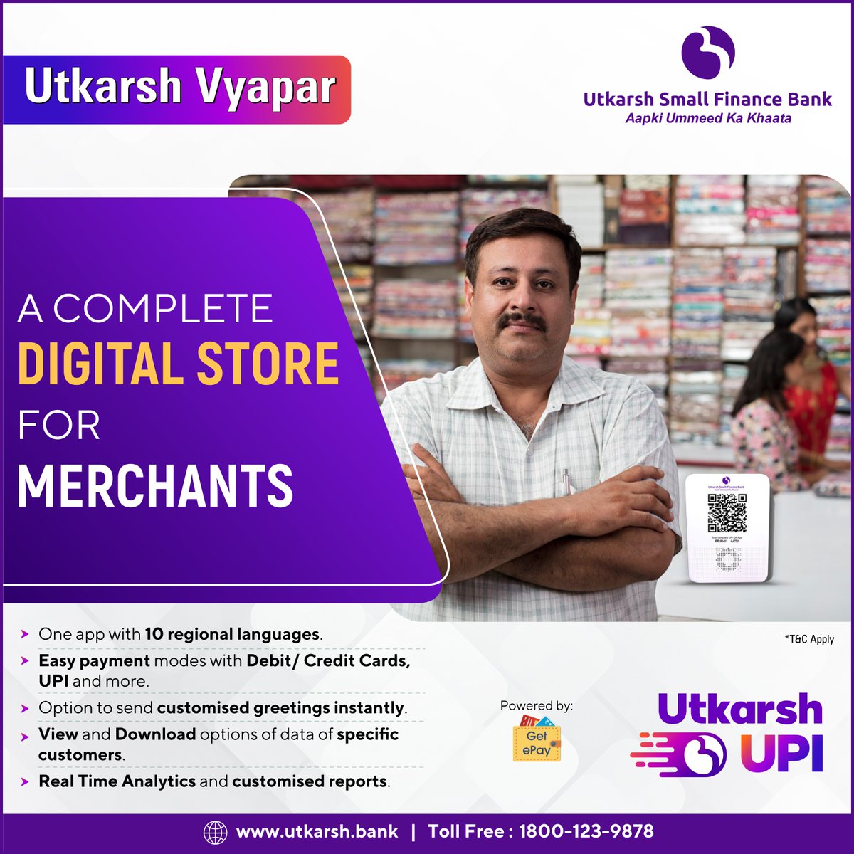 Utkarshsfbl's tweet photo. Unlock the potential of digital commerce and streamline payments effortlessly with Utkarsh Vyapar. Your all-in-one solution for a thriving business!

#UtkarshVyapar #GoDigital #DigitalPayments #UtkarshUPI #Utkarshsmallfinancebank https://t.co/iwjHhqdGu7