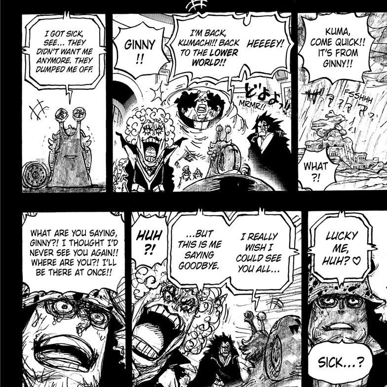 sigmatic_'s tweet photo. #SigOP I can't remember if this was just an off week for Oda, but the deteriorating art style as soon as Kuma discovers Ginny is sick was always an (potentially unintentionally) interesting touch https://t.co/6YV0FNIsvG