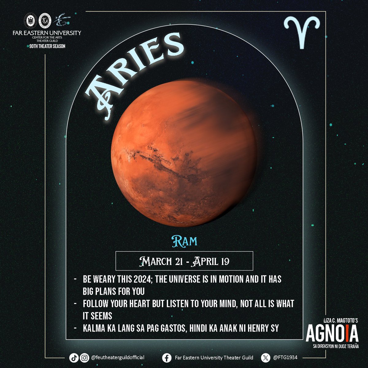 FTG1934's tweet photo. Fate Forecast: Aries ♈  

📢 Para sa pa-unang linggo ng Pebrero, narito ang mga habilin para sa mga Aries!💫🌟✨

DISCLAIMER: Ikaw na bahala kung maniniwala ka😉

Ang produksyon ay magsisimula na ngayong Pebrero 15, 2024. https://t.co/R6CoKimrFk